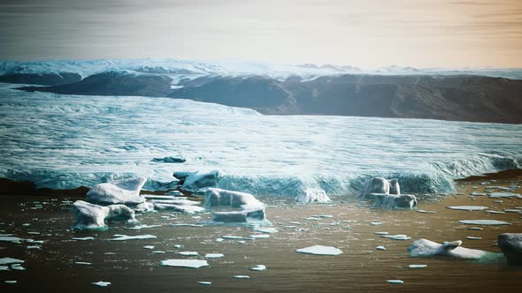 Small Icebergs and Ice Floes in the Sea Near Iceland