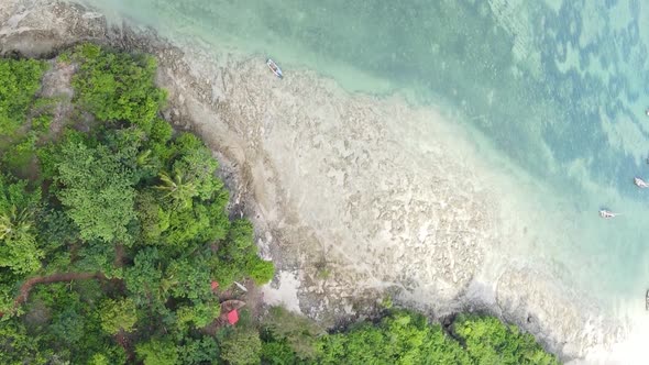 Vertical Video of the Ocean Near the Coast of Zanzibar Tanzania Aerial View