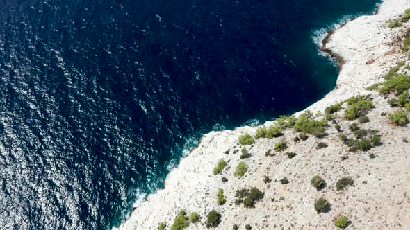 Aerial Drone Footage Over Rocky Coast Line