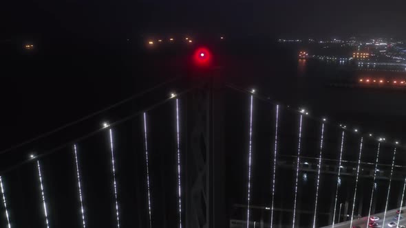 Drone Moves Around the Tower with Red Navigation Light, San Francisco, USA 