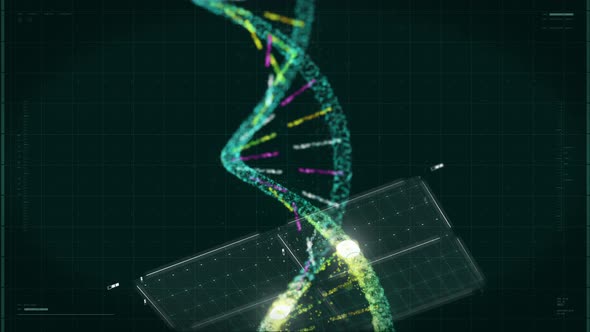 Digital Shield Moves Through Colorful DNA Molecule And Highlights Every Chain alt