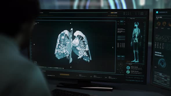 Doctor Checks Lungs Of Patient In Innovative Medical Scan System Interface alt