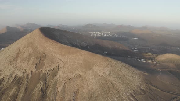 Aerial view of volcanic formation on Lanzarote island, Canary Islands, Spain.