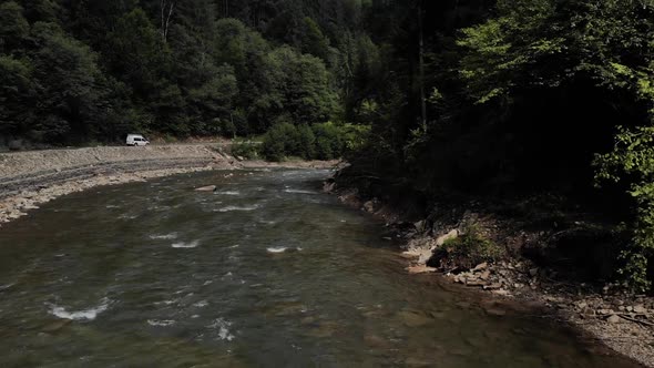 Mountain River Flowing Through the Green Forest