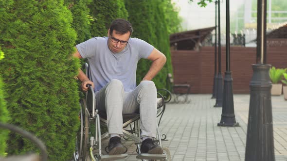 Young Man in a Wheelchair Trying To Get Up