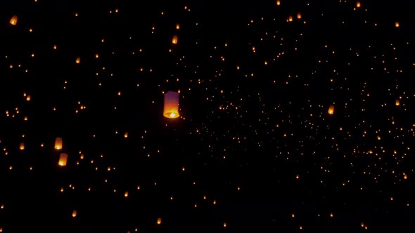 Sky Lanterns Fly Into The Night Sky