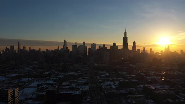 Urban Cityscape of Chicago at Winter Sunrise