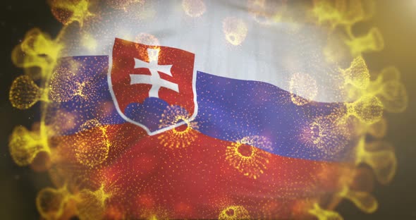 Slovakian Flag With Coronavirus Microbe Centered 4K