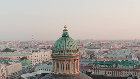 Aerial Footage of Dome of Kazan Cathedral in St 