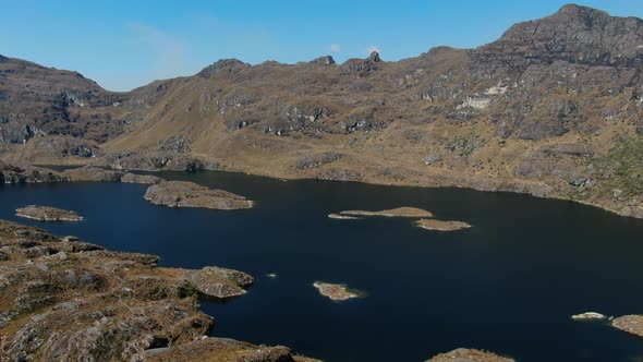 4k aerial drone footage over the  4th lagoon of Pichgacocha from Ambo,  Huanuco, Peru in the Andes m