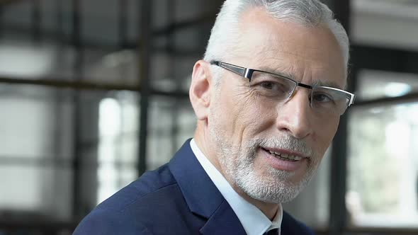 Portrait of Senior Respectable Businessman Smiling on Camera, Company Director