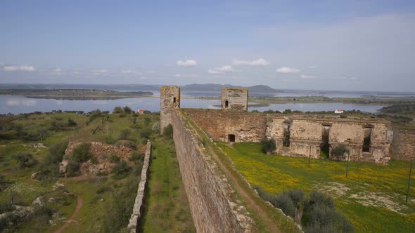 Mourao castle and alqueva dam reservoir in Alentejo, Portugal