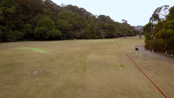 Aerial view of Flat Rock Creek sports area in Northbridge just past the Long Gully Bridge, Sydney Au