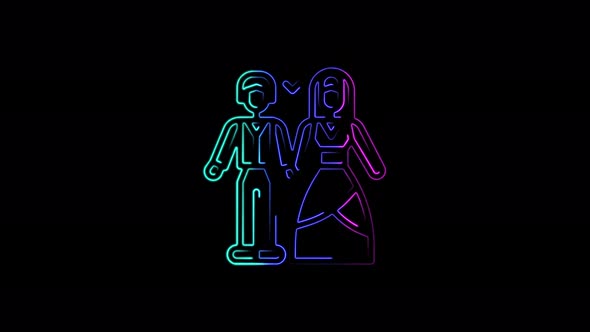 Wedding couple icon bride and groom abstract seamless animation 4K neon lines.