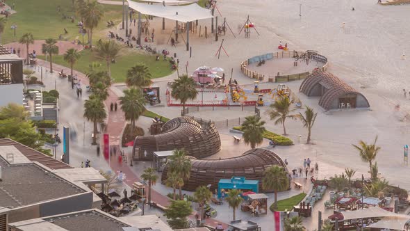 Waterfront Overview Jumeirah Beach Residence JBR Skyline Aerial Timelapse