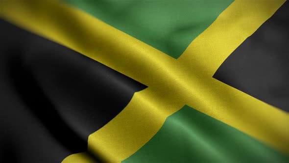 Jamaica Flag Closeup Blowing In Wind