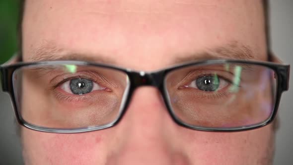 Eyes of a Man in Glasses Closeup