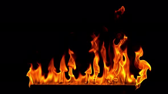 Fire Flames in 1000Fps Super Slow Motion Isolated on Black Background