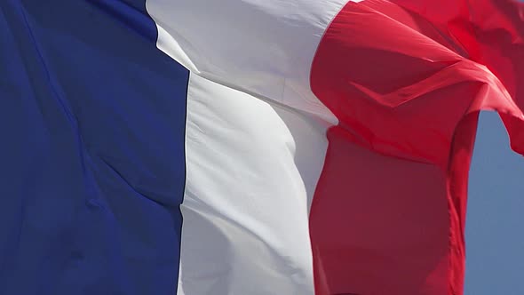 700774 French Flag Waving in the Wind, Caen City in Normandy, Slow Motion