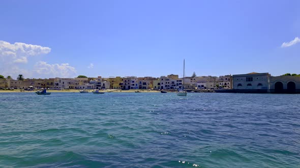 Favignana of Egadi islands as seen from boat, Sicily in Italy. Slow-motion