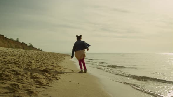 Child Girl Playing Beach at Sea Nature