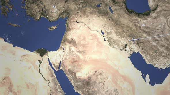 Route of a Commercial Plane Flying To Jerusalem Israel alt