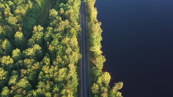 Aerial View From Drone on Asphalt Road at the Forest