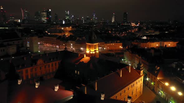 View From the Height of the Royal Castle in the Old Town at Night Warsaw Poland