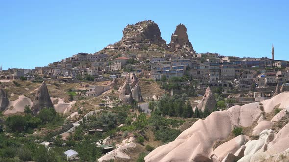 Uchisar Hill and Local Stone House Architecture on the Edge of Fairy Chimneys in Cappadocia, Turkey