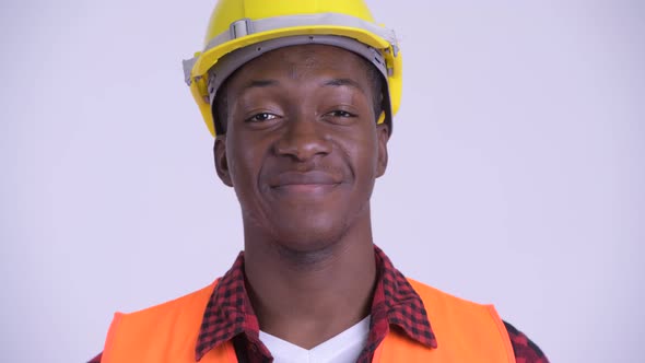 Face of Young Happy African Man Construction Worker Smiling