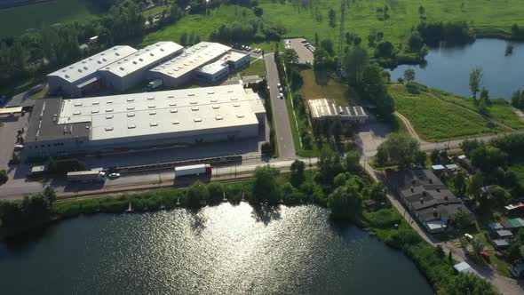 Distribution logistics buildings and industrial area - aerial view