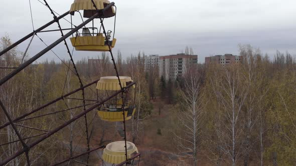 Chernobyl Exclusion Zone. Pripyat. Aerial. Abandoned Ferris Wheel