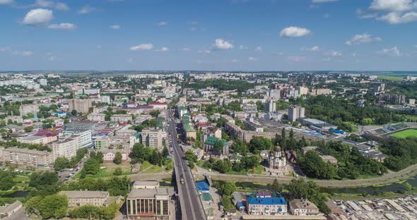 Aerial timelapse over city Rivne, Ukraine