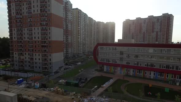 the exterior of the new modern school in the modern residential district,exterior