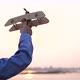 the Child Holds a Plane in His Hand Against the Setting Sun Simulates the Flight - VideoHive Item for Sale