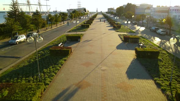 Promenade By The Seaside - Marina Gdynia Pier In Gdynia, Poland - aerial drone