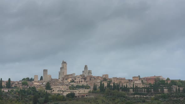 Aerial time lapse of San Gimignano city in Italy