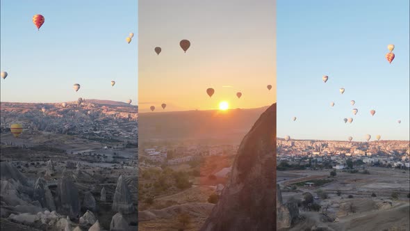 Threeinone Vertical Video  Flight of Balloons in Cappadocia Turkey