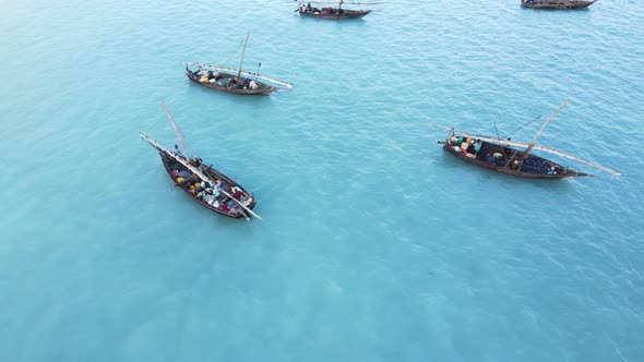 Coastal Landscape of Zanzibar Tanzania  Boats Near the Shore