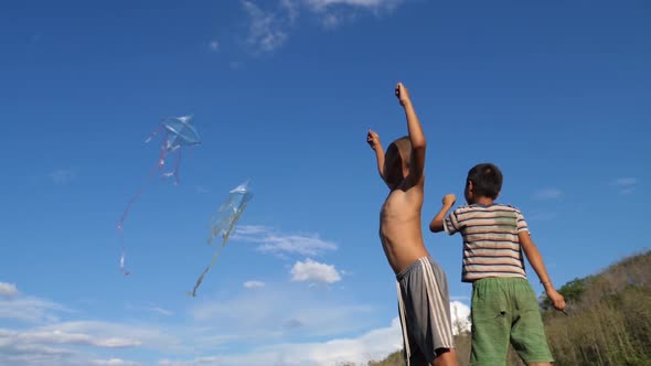 Poor Asian Children Playing With Kite