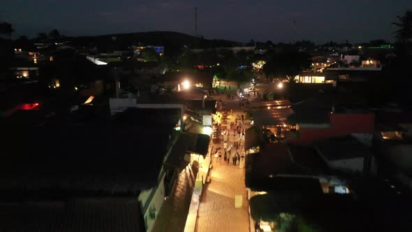 Night landscape of historic center of Jericoacoara Brazil. Night life scenery