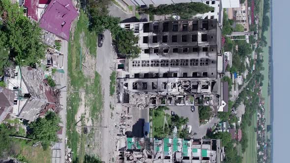 Vertical Video of a Destroyed Residential Building During the War in Ukraine