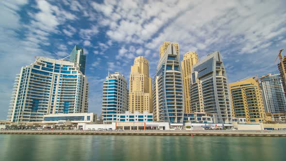 View of Dubai Marina Towers in Dubai at Day Time Timelapse Hyperlapse