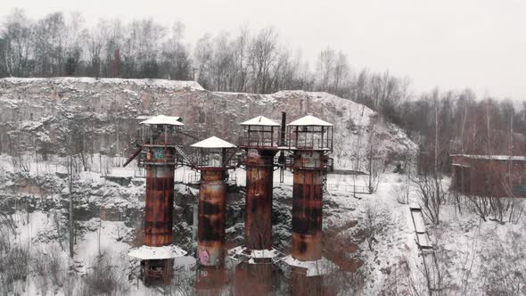 Drone View of Kamieniolom Liban  Light Snow Fall Grove of Trees in the Background