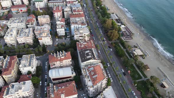 Aerial View Alanya Turkey  Resort Town Seashore