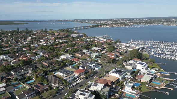 Aerial drone flyover San Souci  and Taren Point homes capturing boats and yachts docked at Kogarah B