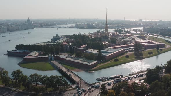 The Aerial Footage of Peter and Paul Fortress in St