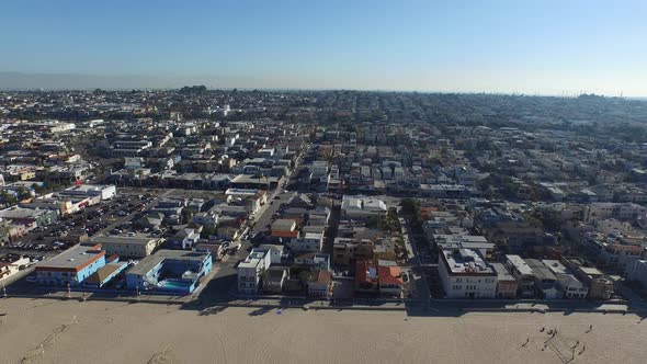 Aerial shot of of the beach and ocean.