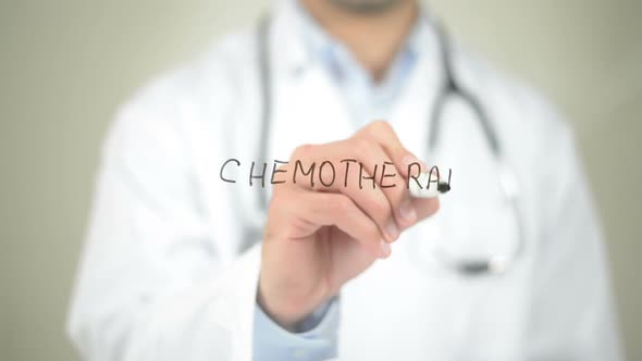 Chemotherapy, Doctor Writing on Transparent Screen alt