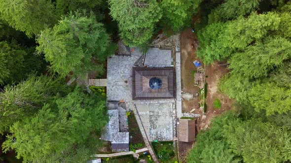 Aerial View of Ancient Hindu Temple of Hadimba Mata in Middle of a Forest in Manali, Himachal